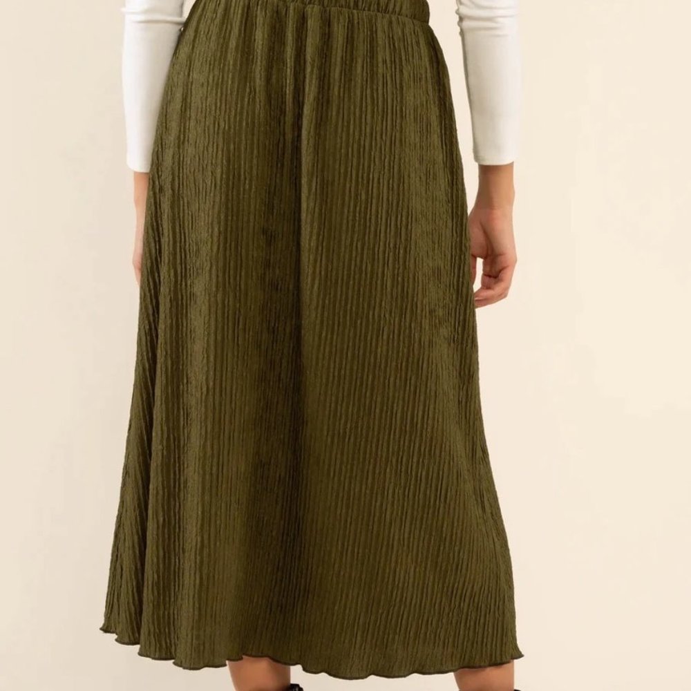 Gia Midi A-Line Pleated Skirt - Olive - Picture 2 of 3
